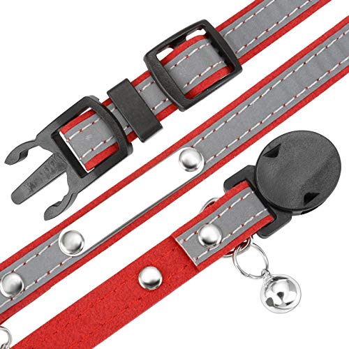 Mogoko Personalized Breakaway Cat Collar, Reflective Customized Kitten Pet Collar With Engraved Id Name Plate And Bell(Red) #TOP5