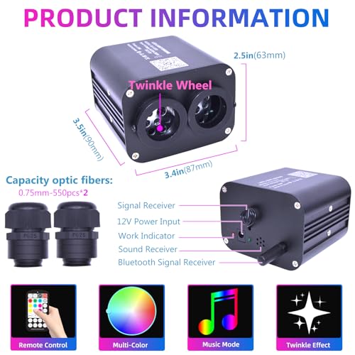 Image of Dual Color Twinkle Starlight Headliner Kit 1100 Piece Starry Night Star Lights Ceiling 2 Color RGBW Bluetooth App Control Music Mode Fiber Optic Lights for Car 13.1ft /4m