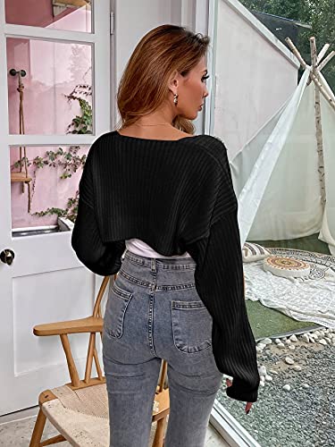 Makemechic Women's Open Front Long Sleeve Cropped Cardigans Sweater Crop Tops Black S #TOP1
