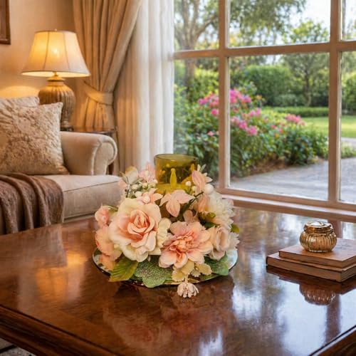 Image of LED Artificial Flower Centerpiece for Home Decor, 8 inch Table Decoration for Living & Dining Room, Pooja Room, Wedding & Party Decor, Housewarming & Birthday Gift, DIY Return Gift