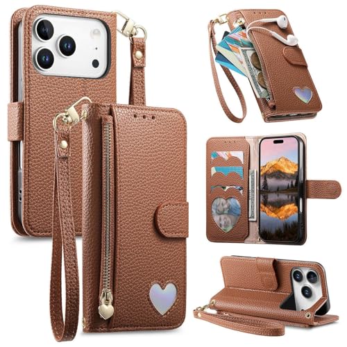 Étui portefeuille Samsung S24 Plus en cuir grainé marron avec zip de protection