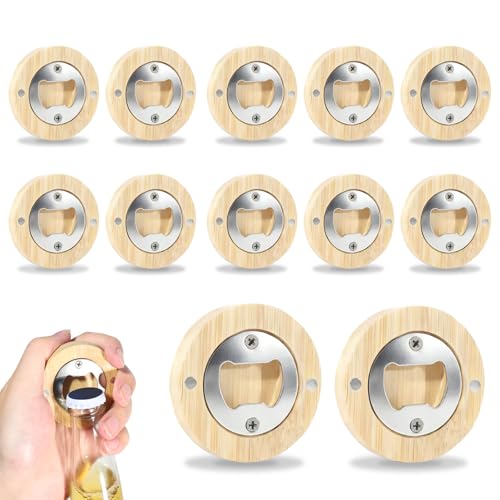 12 Stück Flaschenöffner Holz Magnetische Flaschenöffner Runder Bieröffner aus Edelstahl Tragbare Kapselheber geschenke öffner Personalisierter für Männer Bier öffner für Familie Restaurants Partys