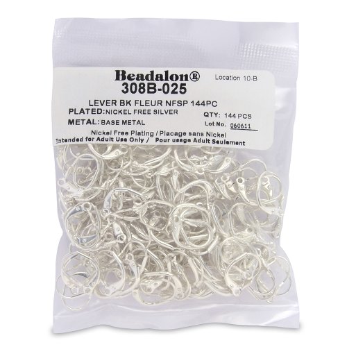Artistic Wire Beadalon 144-Piece Fleur Lever Back, Nickel Free Silver Plate