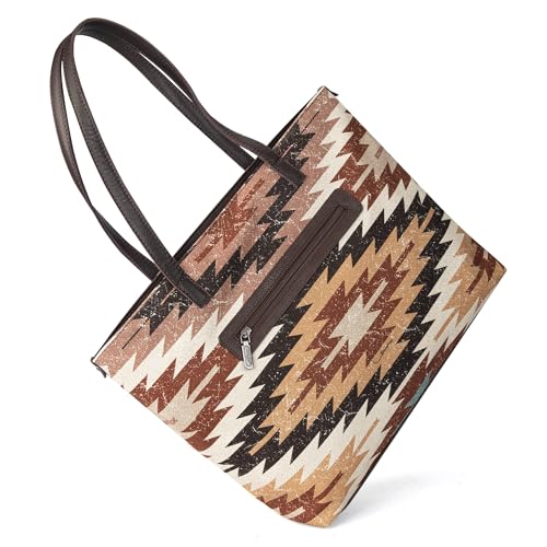 Image of Montana West Wrangler Aztec Print Canvas Tote Bag Capacity Shoulder Bag for Work, Travel & Everyday Use
