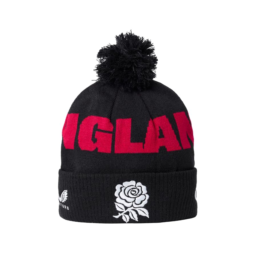Castore England Rugby Unisex Bobble Beanie Hat Persian Red Black O/S