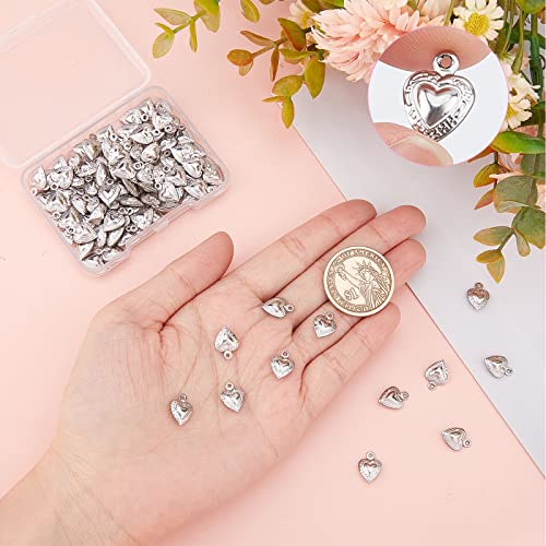 SUNNYCLUE 1 Box 100Pcs Valentines Day Stainless Steel Heart Charms Hearts Charm Love Small Double Sided Puffy Mother's Day Charms for jewellery Making Charm Necklace Bracelet Earrings DIY 12x9mm - Image 3