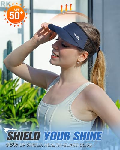 GXCROR Sports Sun Visor Hat Men Women, Lightweight Breathable Quick Dry Sports Sun Hat for Running Golf Tennis Navy Blue — view 2