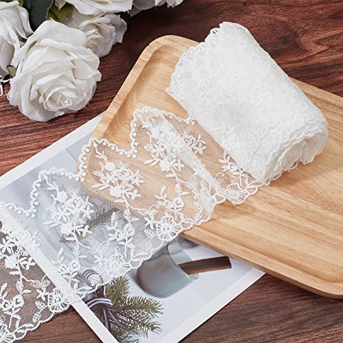 GORGECRAFT 5 Yards 4.3 Inch Wide Lace Edge Trim Ribbon Floral Lace Ribbon White Flowers Embroidered Tulle Edging Trimmings for DIY Sewing Crafts Dress Tablecloth Hair Band Wedding Decorations - Image 4