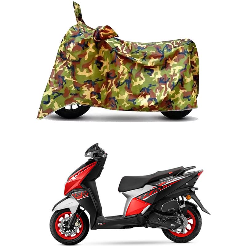 Image of Waterproof 100% PVC Coated Bike Scooty Two Wheeler Body Cover Compatible for TVS NTORQ 125 Race XP /UV-Rays /Heat Protection /Birds Dropping /Scratchproof /Dust Proof [6X6 Jungle Print]