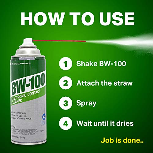 BW-100 Non-Flammable Electronic Contact Cleaner Aerosol Spray- Safely Cleans Joycons, Keyboards, Computers, and More - Removes dust, dirt and contaminants on contacts - Quick Dry| 16oz/450g