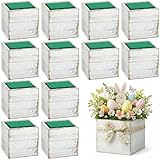 Dandat 12 Sets 4 Inch Wooden Cube Planter Boxes for Centerpiece Flower White Wood Rustic Square Vase with Removable Plastic Liner Floral Foam Block for Garden Wedding Home Arrangement Decor