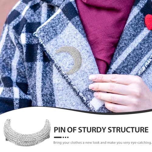 Image of Full Diamond Moon Brooch Pin - Metal Suit Jewelry Pin Badge Shawl Alloy Rhinestones