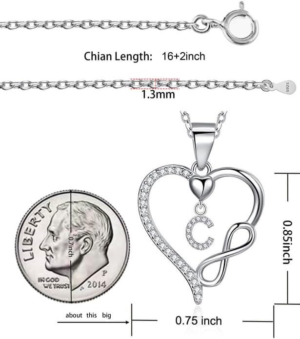 Miniatura 6 de ITS4YEO 925 Sterling Silver Infinity Heart Pendant Initial Necklaces Silver Necklace Zircon Pendant Necklaces for Women Jewelry Gift for Women Wife