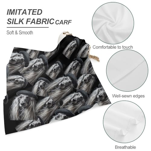 SMAZDFXX Langhaar-Hund mit Hut, modisches Kopftuch für Frauen, seidenartig, Bandana, Halstuch, Satin, quadratische Schals, Geschenke
