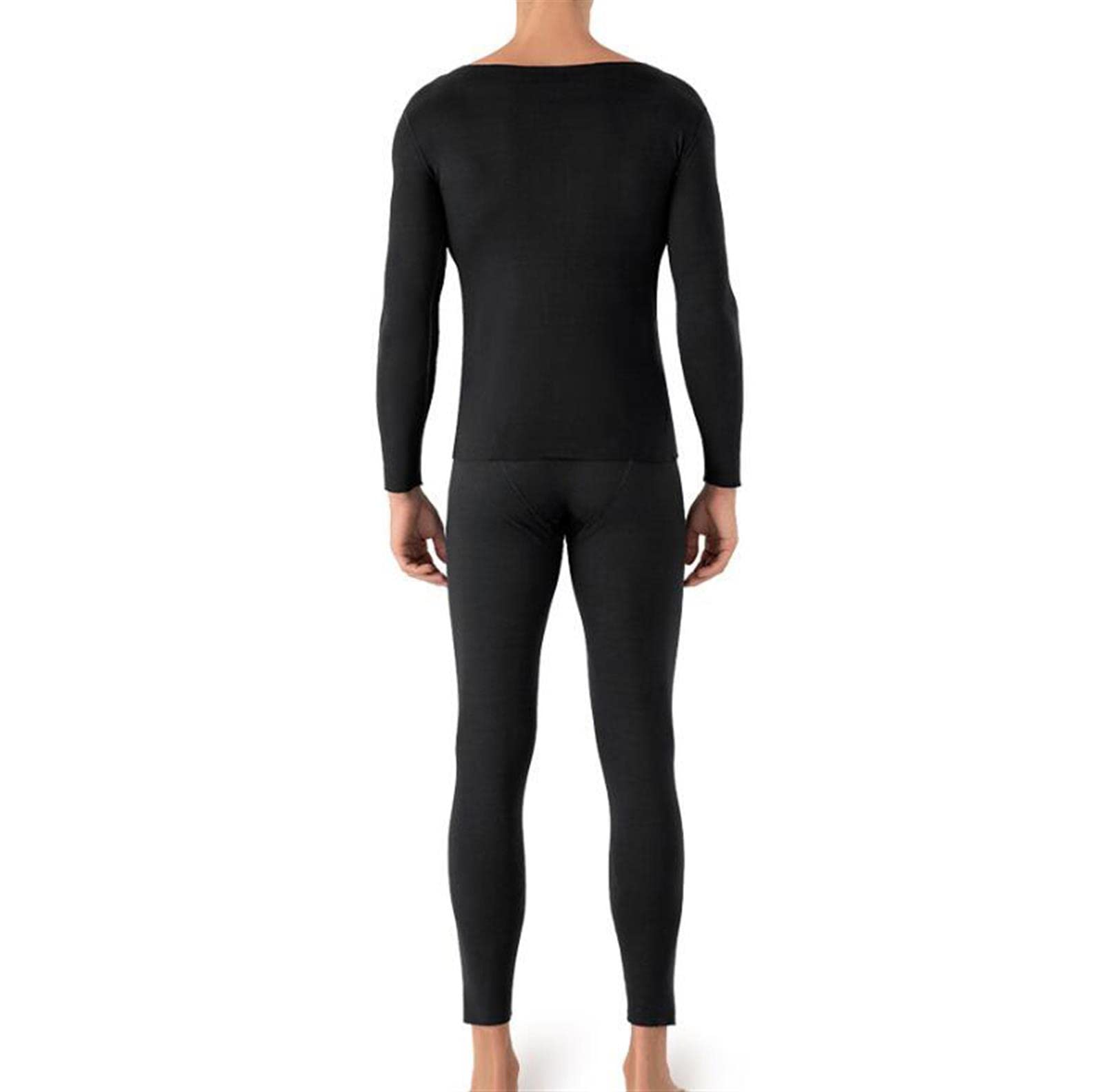 Set di Biancheria Intima Termica da Uomo Girocollo Manica Lunga Strato di Base Top Bottom Camicia Autunno Inverno Abbigliamento e Pantaloni Set di Pantaloni (Black Medium)