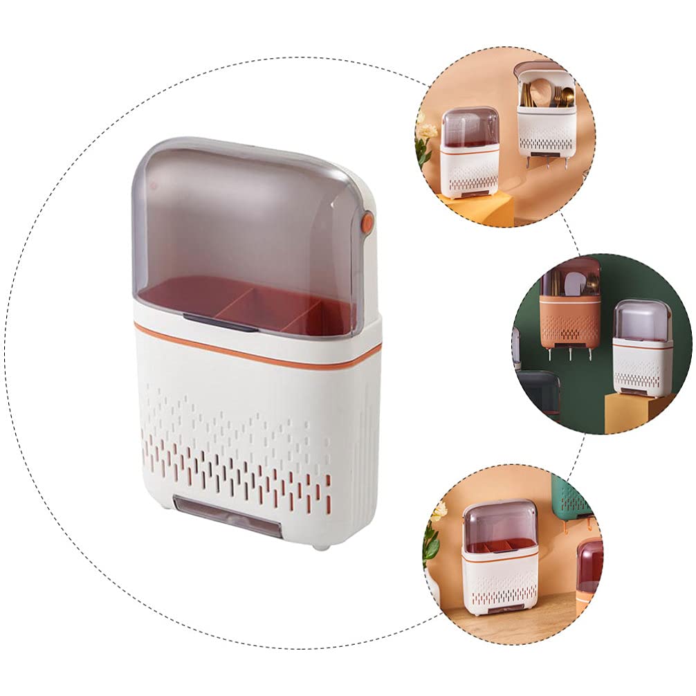 Estante para palillos de cocina, organizador de almacenamiento de cubiertos, organizador de almacenamiento de cubiertos montado en la pared, cesta con tapa escurridora, soporte para utensilios de