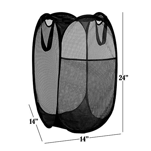 Image of BATTOO Deluxe Collapsible Laundry Baskets Mesh Pop Up Hampers for Laundry with Side Pocket Reinforced Handles for Laundry Room, Bathroom, Kids Room, College Dorm or Travel Black