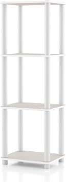 Homes Inside + Out Apexa Modern 4-Tier Narrow Shelving Units, Collectibles Display Shelves, Easy Assembly Standing Shelf, Home Storage Organizer for Living Room, Bedroom, Office, Taupe Grey