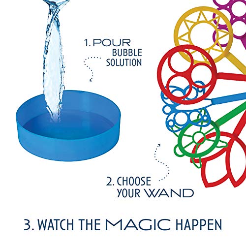 Bulk Bubble Wand Set - Bubbles for Kids - Bubbles Wand Assortment - Party Favor Set of 11 Assorted Shapes and Colors Plus a Convenient Bubble Solution Tray