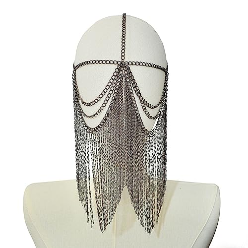 Maxtonser Élégant masque de bal masqué en métal avec chaîne de visage gothique punk glands pour fête et bal de fin d'année