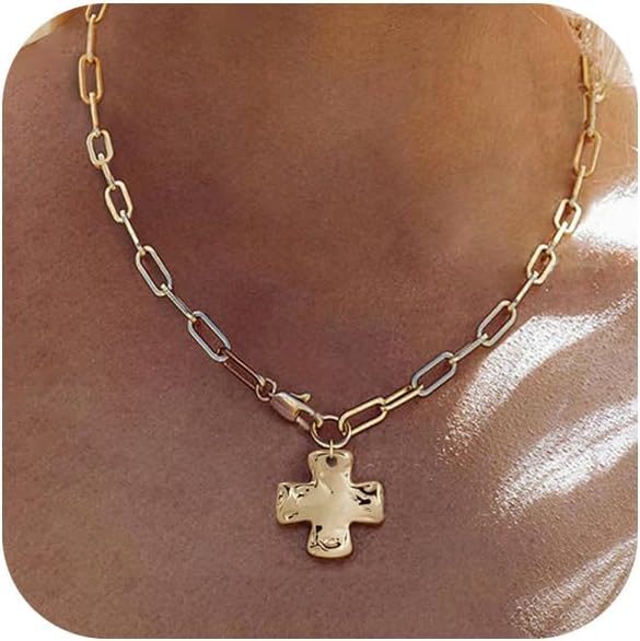 Chunky Cross Necklace for Women Trendy 14K Gold Silver Layered Statement Cross Pendant Charm Necklace Vintage Paperclip Herringbone Snake Choker Chain Costume Jewelry Set Gift Non Tarnish Chunky Cross Necklace for Women Trendy 14K Gold Silver Layered Statement Cross Pendant Charm Necklace Vintage Paperclip Herringbone Snake Choker Chain Costume Jewelry Set Gift Non Tarnish