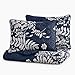 Wake In Cloud - Floral Quilt Set, Botanical Elegant Flower Tree Leaf Modern Pattern Printed, Reversible Lightweight Bedspread Coverlet, 3 Pieces, Navy Blue Gray, Queen/Full Size