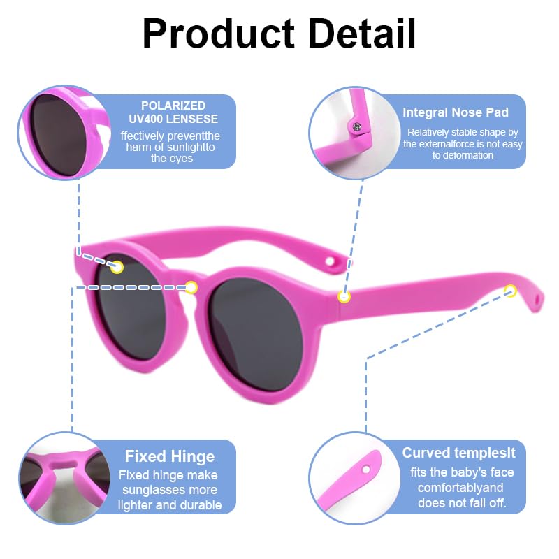 Occhiali da sole per bambini con cinturino regolabile, pieghevoli per occhiali da sole per neonati, protezione UV400 polarizzati e montatura in silicone resistente, per ragazze e ragazzi, età