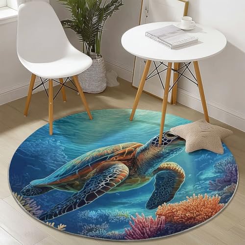 Tapis navigation style rond bleu doux carpette ocean 120cm - 6