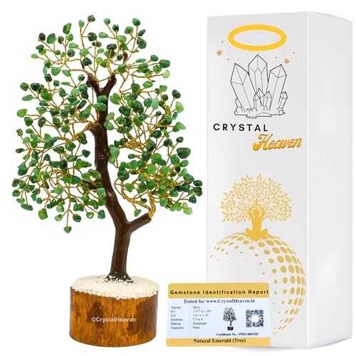 Image of Certified Emerald Crystal Tree for Good Luck - Healing Crystals Money Tree for Wealth, Positive Energy at Home Office - Decorative Spiritual Gifts for Vastu, House Warming