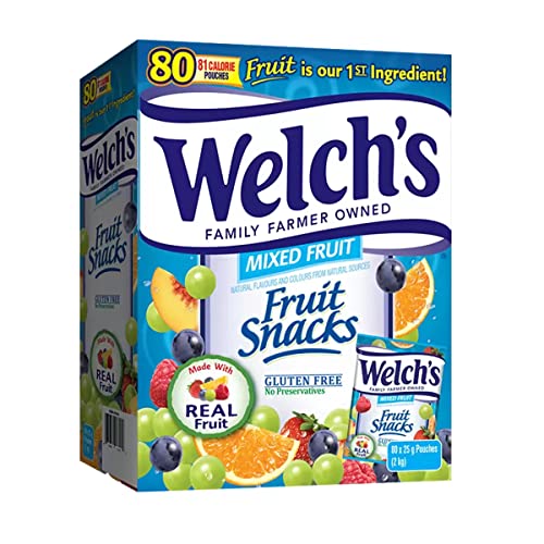 Welchs Fruit Snacks Mixed Real Fruit Pouches - Pack of 25g x 80 Pouches (2Kg)