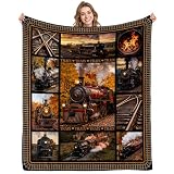 Jekeno Vintage Train Blanket for Men Retro Locomotive Steam Engine Fleece Throw Train Gifts for Railroad Enthusiasts Hobbyists Cool Birthday Christmas Bed Couch Decor Soft Blanket 50"x60"
