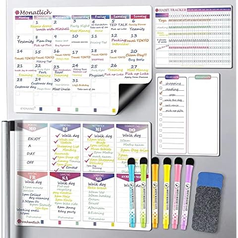 KYONANO Magnetischer Wochenplaner 4 Stk, Haushaltsplan Magnetisch inkl. Wochenplaner Monatsplaner To-do Tafel Habit Tracker, Wochenplaner Abwischbar, Planungstafeln Whiteboard Speiseplan Küche Cover