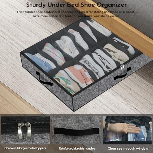 Sturdy Under Bed Shoe Storage Organizer with Handles