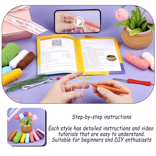 ENCHOL Beginner Crochet Kit, Complete Crochet Kits-Flower Bouquet Potted, Crochet Potted Flowers - Image 3