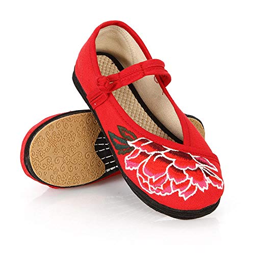 Scarpe Ricamate Scarpe Ballerine Old Beijing Scarpe di Stoffa Hanfu Stile Etnico Scarpe Ricamate Tacco Alto Fondo in Gomma Comode Scarpe di Stoffa Fast Flats Liyannan (Color : Beige H051, Size :