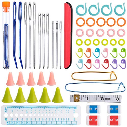 BCMRUN - Juego de Accesorios para Punto de Ganchillo, 120 Unidades, para Principiantes, Agujas con Gran Ojo, marcapáginas, Cinta métrica, Tijeras, etc.