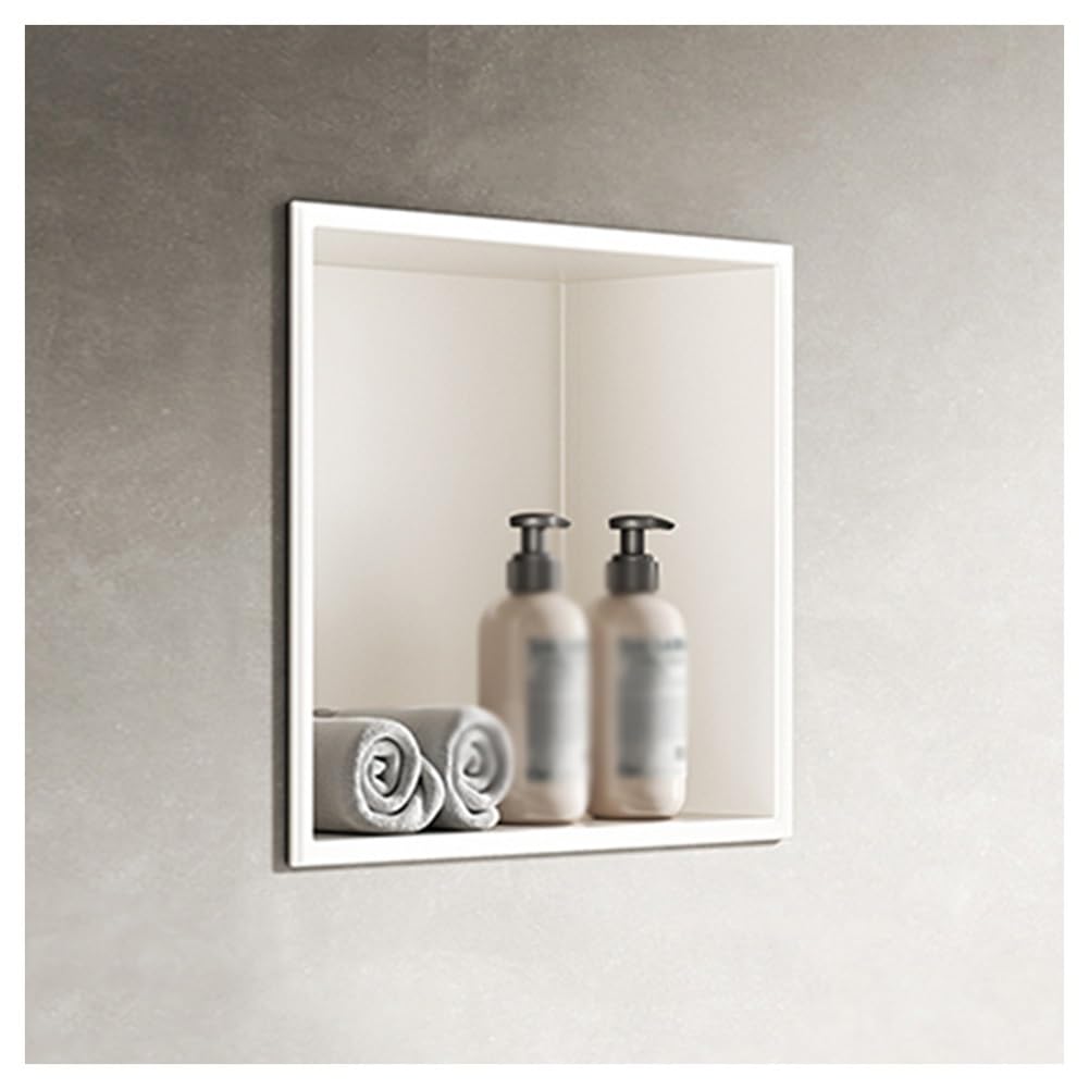 QUSYZD Recessed Shower Niche - Waterproof Stainless Steel Wall Shelf for Bathroom Storage, No Tile Required, Grey 32x32cm & White 120x28x12.5cm, Space-Saving,White-32x32x12.5cm