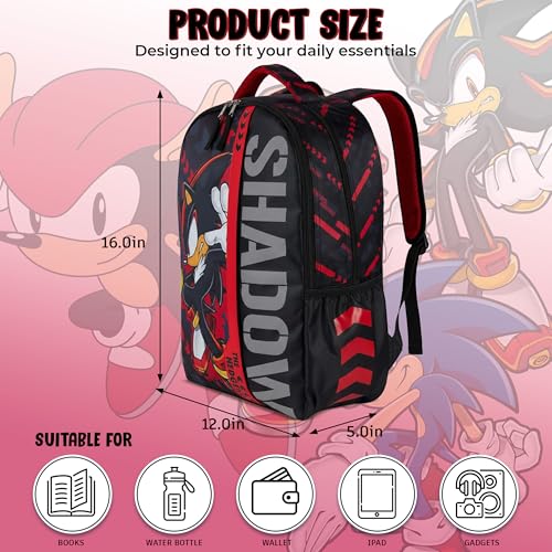 Image of AI ACCESSORY INNOVATIONS Sonic The Hedgehog Backpack for Boys & Girls, Shadow 16 Inch Schoolbag with Reflective Ink, Black