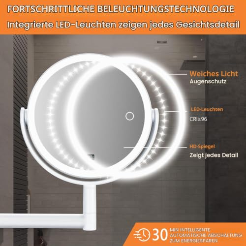 Auxmir Kosmetikspiegel mit Licht, 1X/30X Schminkspiegel Wandmontage – Ansicht 6