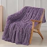 Tuddrom Decorative Extra Soft Fuzzy Faux Fur Throw Blanket 50' x 60',Solid Reversible Long Hair Shaggy Blanket,Fluffy Plush Comfy Microfiber Fleece Blanket for Couch Sofa Bedroom,Patrican Purple
