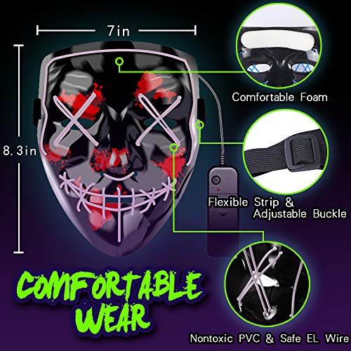 Neigetec Halloween Led Purge Mask Light Up Mask Glowing In The Dark For Festival Party Costume Adults Men Women Kid 3 Modes Scary Mask (White) #TOP3