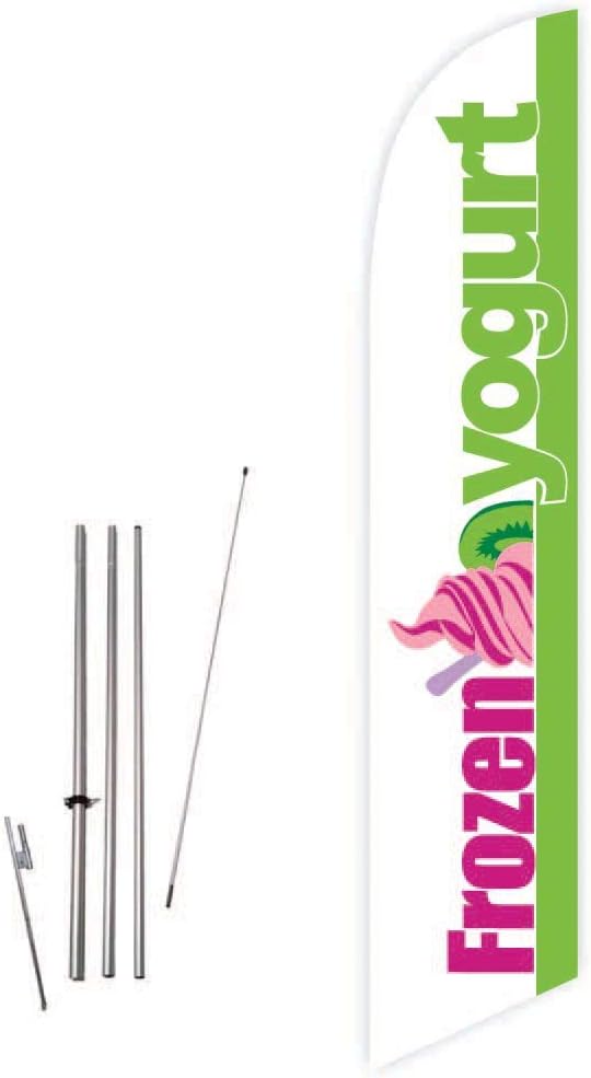 Frozen Yogurt (White) Feather Flag with Complete 15ft Pole kit and Ground Spike