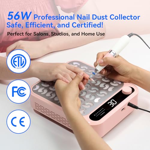 Image of Makartt Nail Dust Collector - Professional Powerful Suction Larina Vacuum Fan Dust Cleaner with LED Display, Adjustable Speed, Reusable Filter for Acrylic Nails Polishing Manicure Salon Home Pink