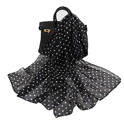 Silk Chiffon Scarf for Women - Black & White Polka Dot Long Sheer Scarf, Fashion Head Wrap, Elegant Dress Accessory4