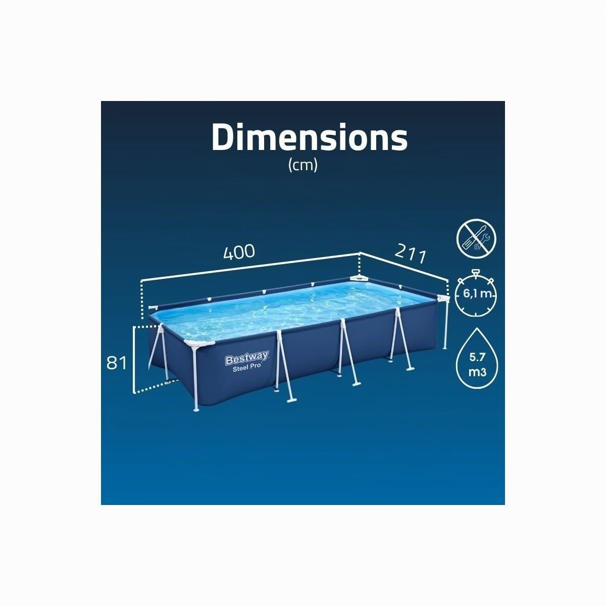 Bestway 56424 Piscine Hors Sol Steel Pro™ 400 X 211 X 81 cm, Filtre à Cartouche