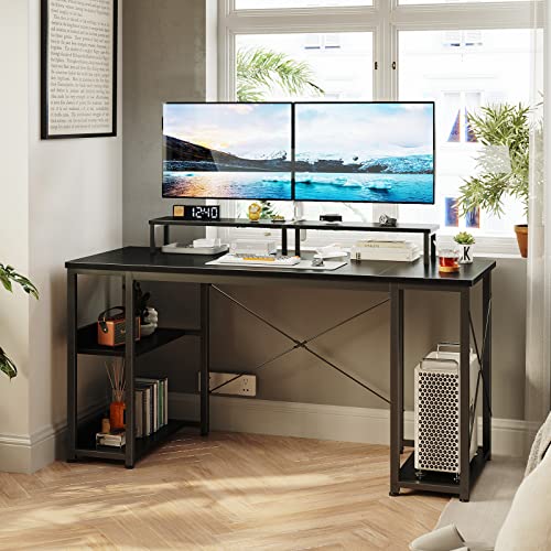 Odk 55 Inch Computer Desk With Monitor Shelf And Storage Shelves, Writing Desk, Study Table With Cpu Stand & Reversible Shelves, Black #TOP3
