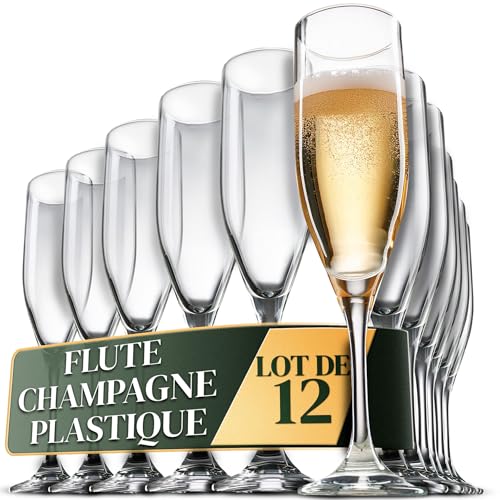 ActivoTex Flute champagne plastique réutilisable – Pack de 12 pièces, coupe champagne plastique pour toasts, verre cocktail plastiqu élégant, verre champagn...
