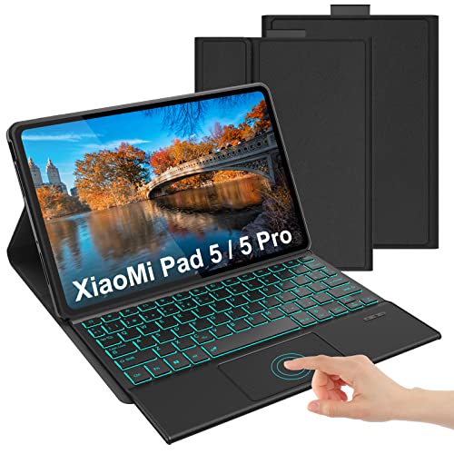 Funda Teclado con touchpad para Xiaomi Pad 5/5 Pro, Español Ñ Diseño-Teclado Bluetooth retroiluminada, Funda Protectora para iPad Xiaomi Pad 5 2021, Negro Cover