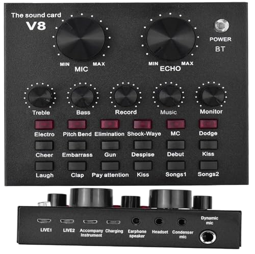 Image of Powerpak V8 Portable Audio Mixer Interface, Bluetooth Sound Card for Live Streaming, Recording, Podcast,Voice Change /Karaoke /Gaming /Singing with Sound Effects, 3.5mm Mic Jack for Guitar