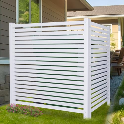 WEEDING Modern White Vinyl Pool Equipment Enclosure Fence 36' W X 45' H 2 Panels with Metal Stake